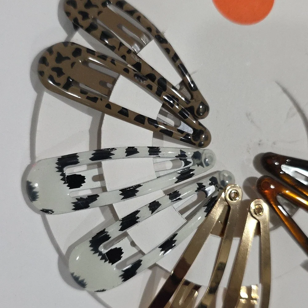 Leopard, Tortoise & Geometric Hair Clip Set – Brown, Black, White & Gold Tones